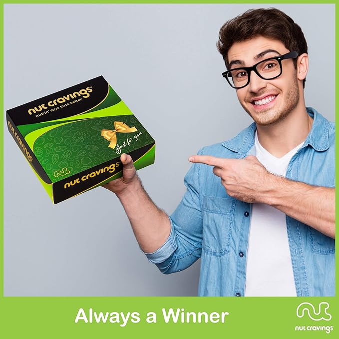 NUT CRAVINGS - Mixed Nuts Gift Basket in Green Gold Box (4 Assortments) Food Arrangement, Healthy Snack Care Package, Food Assortments