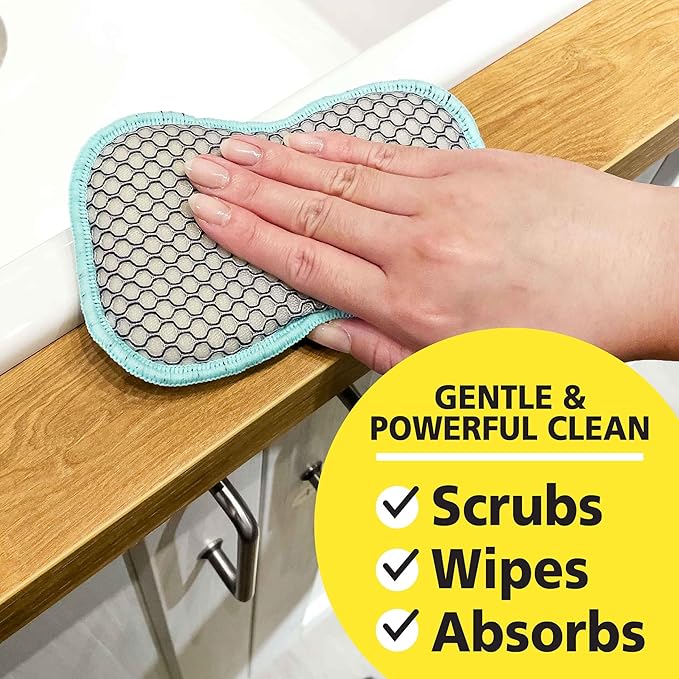 Soft-Scrub by Tuff-Scrub Scrub-N-Wipe Pad, Large, 6-Pack, Microfiber, Multi-Surface, Non-Scratch, Dual-Sided, Scrubber for Dishes, Sinks, Non-Stick Cookware, Machine Washable, Kitchen Sponge