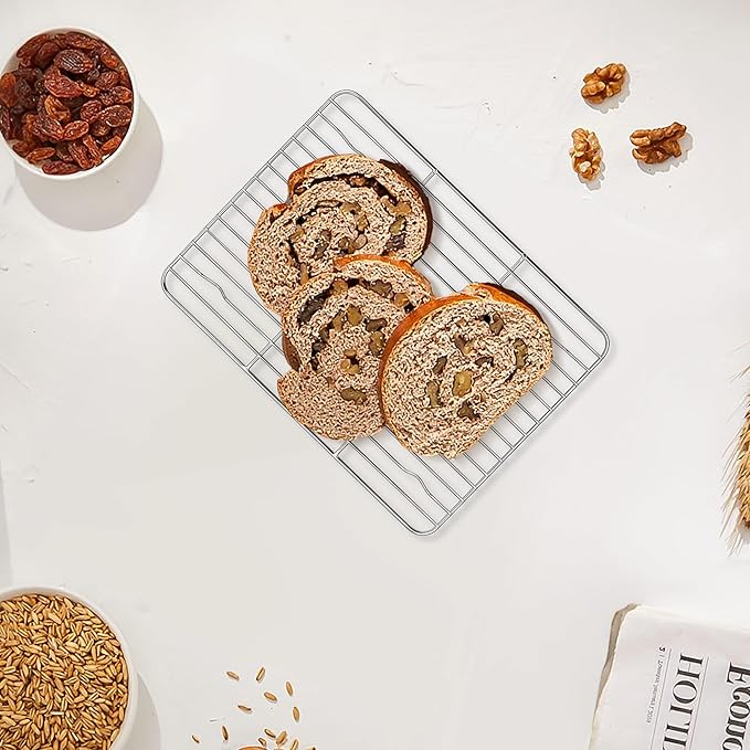 2 Pack Small Baking Cooling Racks, Homikit 9.7 * 7.5 Inch Stainless Steel Wire Rack for Cooking Roasting Grilling, Fit for Toaster Oven Pan, Non-toxic & Heavy-Duty