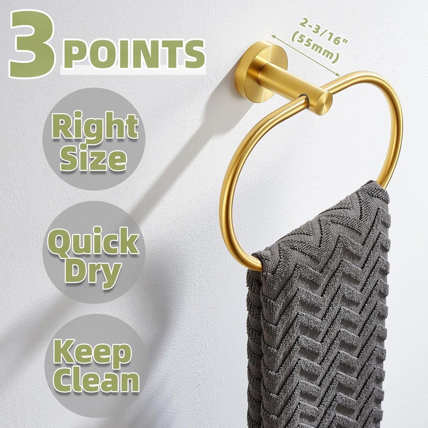 Bath Towel Ring Brushed Gold, APLusee 304 Stainless Steel Swivel Hand Towel Holder Dry Rack Near The Sink, Modern Bathroom Accessories