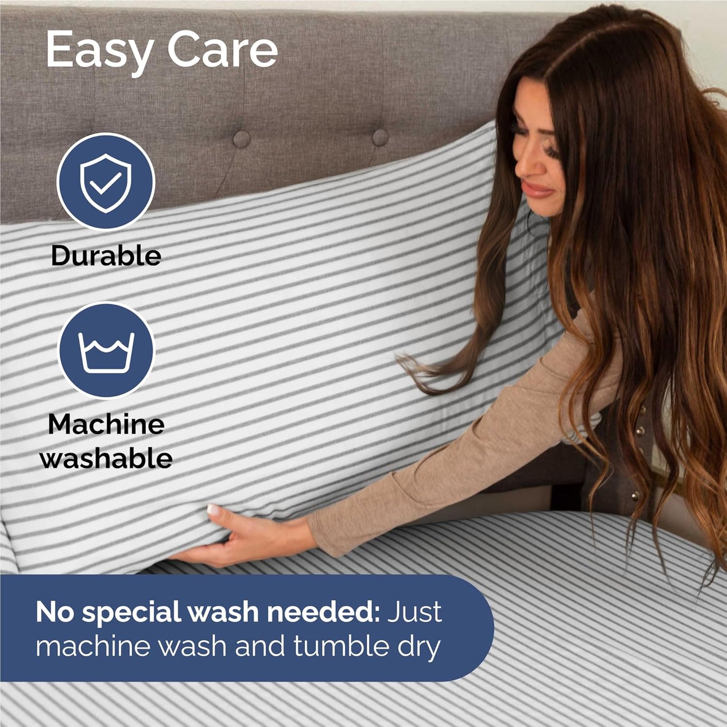 Twin XL Size 3 Piece Sheet Set - Comfy Breathable & Cooling Bed Sheets Set - Hotel Luxury Bedding for Women, Men, Kids, Teens, Boys & Girls - Deep Pockets and Wrinkle Free - Oeko-Tex - Grey Stripes 2