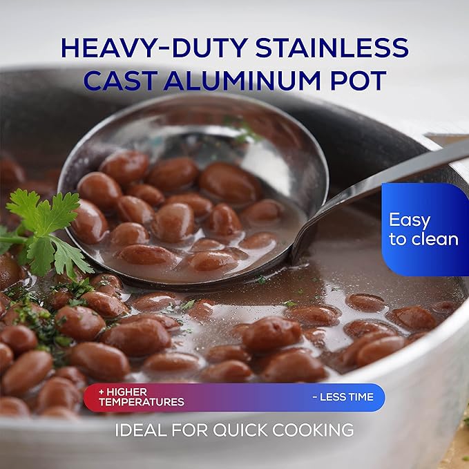 Universal (Medium Size) Caldero 18 Cups - 6.3 QT / 6 L, Stainless Aluminum Pot, Even Heat Distribution and Fast Cooking Dutch Oven Pot, Ergonomic Handles, Ideal for Rice, French Fries, and More