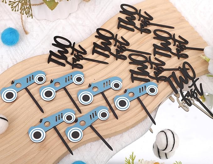 Wooden Two Fast Birthday Cupcake Toppers - Two Fast Decorations,Race Car Party Cake Toppers,Racing Car Birthday Topper (two fast cake topper)