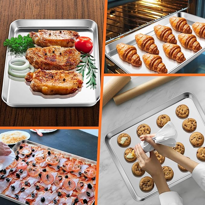 Jelly Roll Pan with Cooling Rack, Leonyo Baking Sheet Pan with Wire Rack, Commercial Stainless Steel & Nonstick Large Cookie Sheet Trays for Oven Cooking, Size 16 x 12 Inch (2 Trays + 2 Racks)