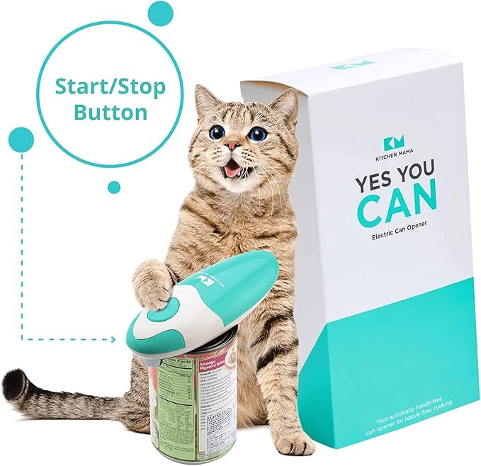 Kitchen Mama Auto Electric Can Opener: Safe, Easy with One Touch, Smooth Edge, Battery Operated, Cordless, Automatic Can Opener for Seniors with Arthritis, Hand Free Appliances, YES YOU CAN (Teal)