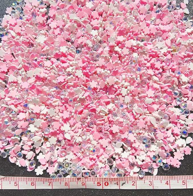 EHOPE Fake Sprinkles Resin Sprinkles Fake Candy Sprinkles Clay Sprinkles Polymer Sprinkles Polymer Clay Slices for Nail Art DIY Crafts Cake Phone Case(40G-Pink Cherry Blossoms+Zuan-23)