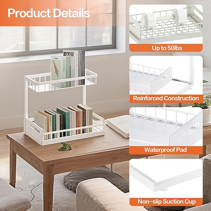 VUSIGN Under Sink Organizer, 2 Tier Pull Out Bathroom Cabinet Organizer, Under Kitchen Sink Organizers and Storage, Under Sink Shelf,2 Pack, White