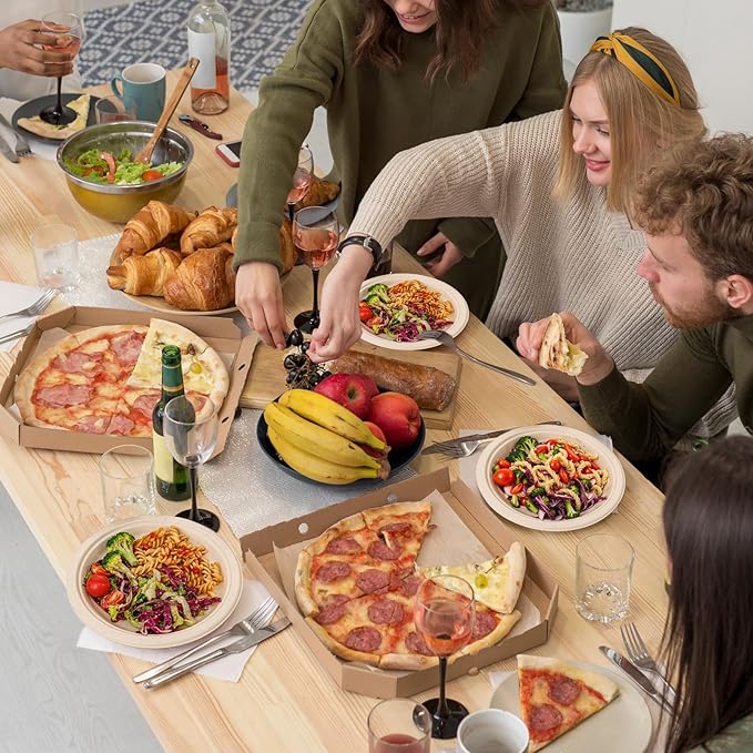 WELLIFE 100% Compostable Paper Plates 9 Inch, 125-Pack Heavy Duty Paper Plates Bulk,Biodegradable Bagasse,Eco-Friendly Disposable Dinner Plate for BBQ,Picnic,Party (BPI Certified,Microwaveable)