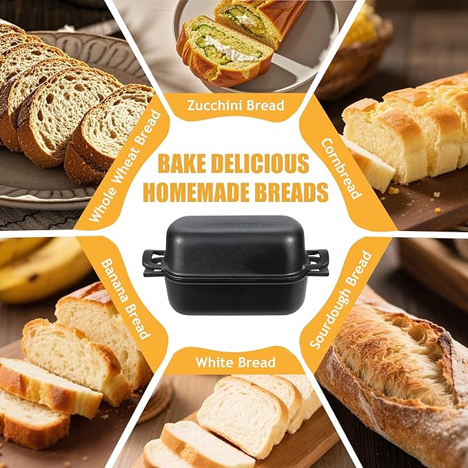 10x5 Cast Iron Loaf Pan with Lid - 2 in 1 Bread Pans for Baking Homemade Sourdough Bread