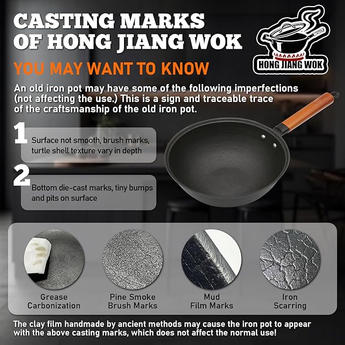 Nonstick Frying Wok Pan Hybrid, 9 Inch Preseasoned Deep Stir Fry Pan Skillet with Glass Lid, Traditional Chinese Cast Iron Wok, No Coated Saucepan for Induction, Electric, Gas, Grill Stoves