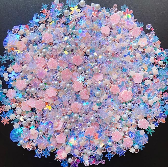 Sequins Holographic Polymer Clay Slices Nail Glitter 3D Holographic Snowflake Shell Butterfly Plum Blossom Nail Sequins Slices Polymer Clay Nail Decals for DIY Nail Decoration (Pink-54)