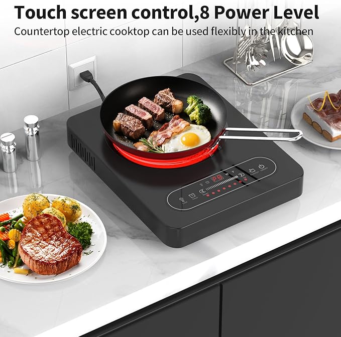 Single Burner Electric Cooktop,110V 1800W Electric Stove Top with LED Touch Control,10 Power Levels, Timer, Safety Lock,Portable cooktop