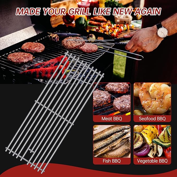 9MM 16517 Grill Grates Replacement for Bull Grill Replacement Parts, BBQ Bull Brahma 5 Burner 57568, 57569, 57568CE, 19” Lion Premium 40” 4 Burner L90000, 90000, 65073 Stainless Steel Grids