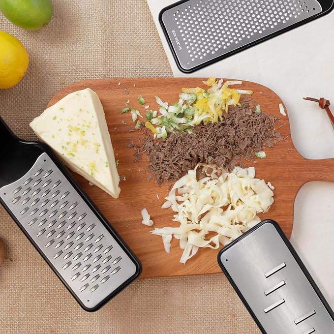 LHS Lemon Zester Grater Set of 3 - Cheese Grater Kitchen Tool for Parmesan Cheese, Ginger, Nutmeg, Chocolate, Vegetables, Stainless Steel Cheese Shredder(Fine & Ribbon & Coarse Blades)