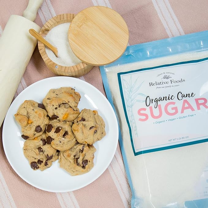 Organic Cane Sugar Crystals (5lb sugar packet) - Preservative & bone-char free, vegan food sugar substitute, gluten free, Non-GMO, fine natural sugar sweetener for cooking, beverages, & more