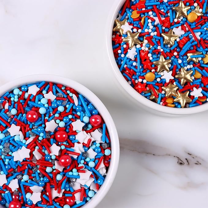 Cobakey Patriotic Sprinkles for Baking, Red White and Blue Sprinkles for Cupcakes, 4th of July Sprinkles Perfect for Independence Day Dessert Party 4.23 Ounce