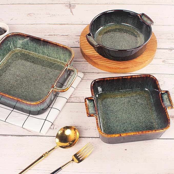 Ceramic Casserole Baking Dish - 16 Ounces Baking Dish for Oven, Lasagna Pans, Oven Safe Durable Bakeware for Kitchen Home Decor, Banquet and Dinner, Square 2 pieces 5.5 x 5.5 Inch