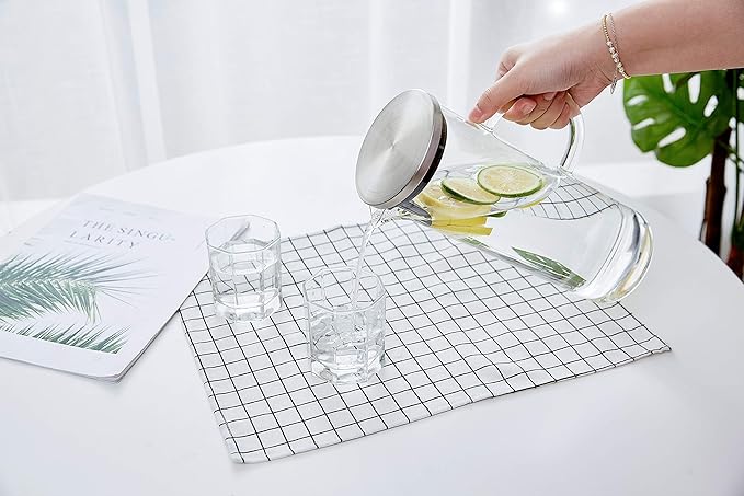 Karafu Pitcher, Glass Pitcher with Handle and Lid, 50 Oz Handmade Water Jug for Hot/Cold Water, Ice Lemon Tea and Juice Beverage