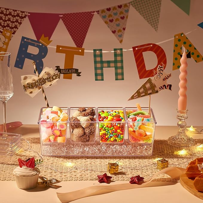 Lifewit Taco Bar Serving Set for Party with 4 Containers(2.5 Cup) & Components, Large Ice Chilled Condiment Caddy Organizer, Garnish Serving Tray Platter for Mimosa Bar Accessories, Fruit, Salad, Food