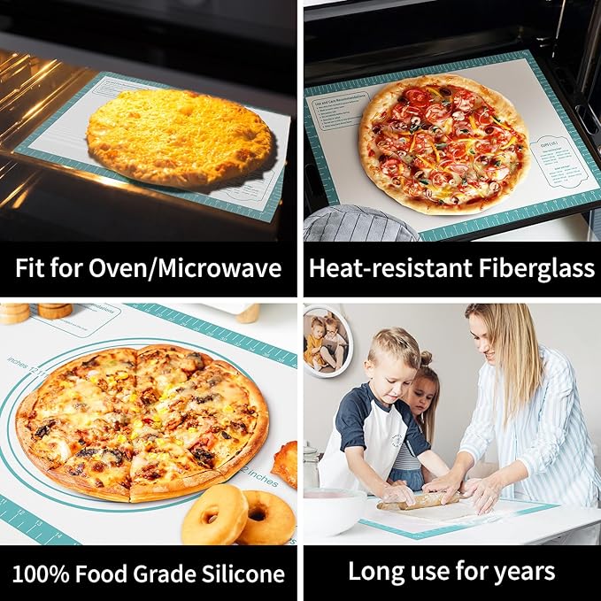 Silicone Pastry Mat for Dough Rolling, Silicone Baking Mat with Measurement, Nonslip Fondant/Pie Crust Mat for Making Cookies Macarons Baking Tools 32 x 24 Inch