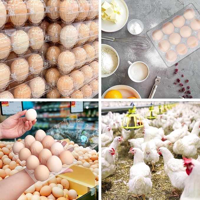 120 Pack Bulk Egg Cartons, Clear Plastic Chicken Egg Holders, Egg Tray Carton Holder for Home & Kitchen, Farm & Market Use, An Eco-Friendly Egg Storage Solution, 12 Grids