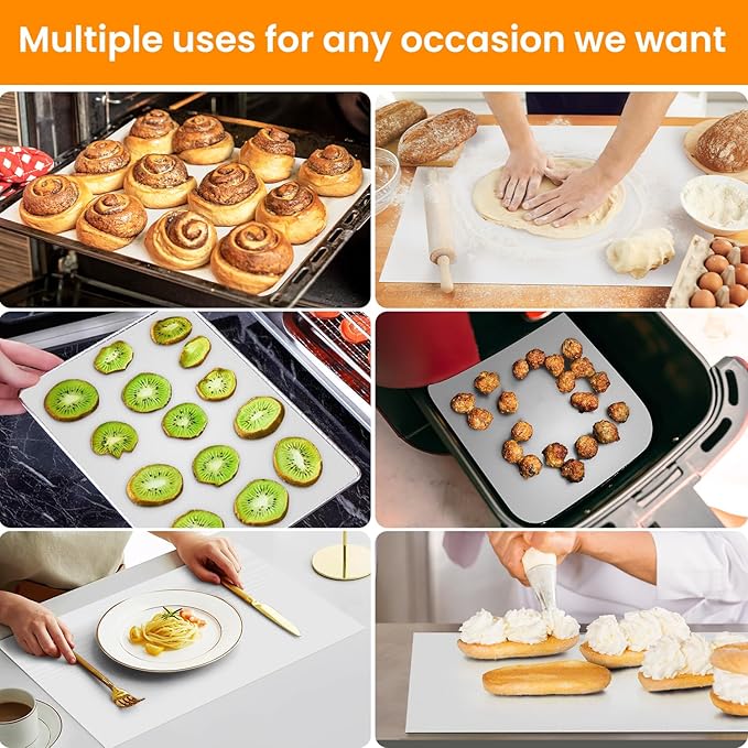 Silicone Baking Mat Roll Cut to Size- Food Grade Macaron Bread Pizza Mat- Reusable Silicone Mat for Baking, Washable Oil-Proof Refrigerator Liners Air Fryer, Craft Mat, Silicone Work Mat