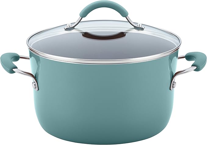 Rachael Ray Cucina Hard Anodized Nonstick Cookware Pots and Pans Set, 12 Piece, Gray with Blue Handles & Cucina Nonstick Cookware Pots and Pans Set, 12 Piece, Agave Blue