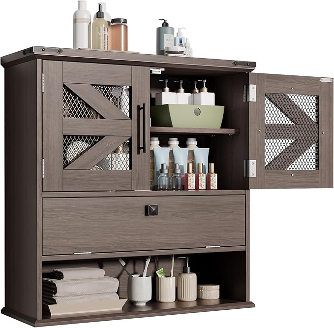 Bathroom Wall Cabinet with 2 Door Adjustable Shelves, Over The Toilet Storage Wall Mounted Medicine Cabinets for Bathroom Laundry Room