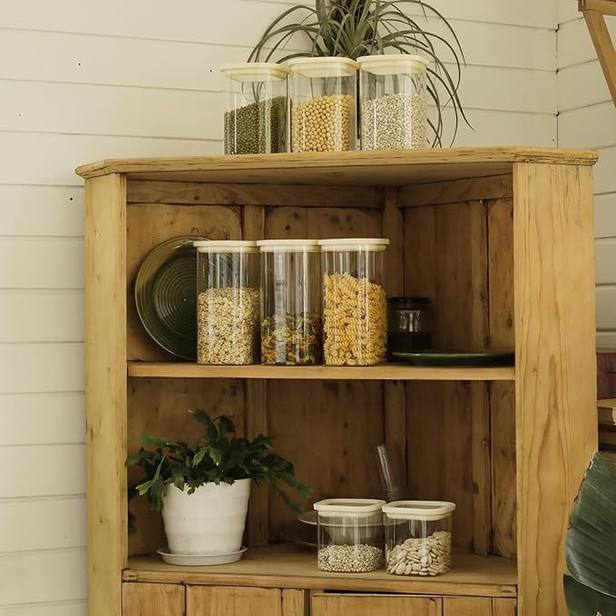 4pcs 40oz Square Pantry Glass Jars with Clear Airtight Lids Kitchen Canisters Sets for Flour, Sugar Refrigerator Safe, Patent Approved