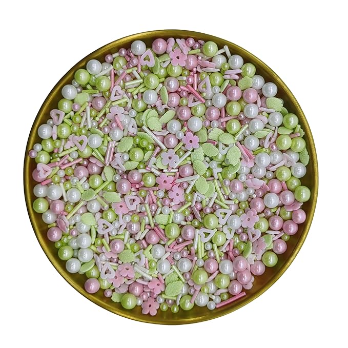 Flower Sprinkles Candy Mix Size Edible Pearls Cake Decorations Cupcake Toppers Cookie Decorating Perfect for Wedding Party Valentine Halloween Christmas Supplies 4.58OZ