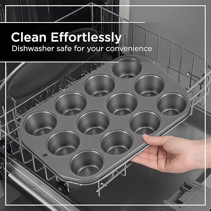 Wrenbury Non Stick Muffin Pan for Baking 12 Cup - Non Toxic Deep Cupcake and Yorkshire Pudding Tin - Even Bakes, Easy Clean, Warp Resistant - 1.25" Cup