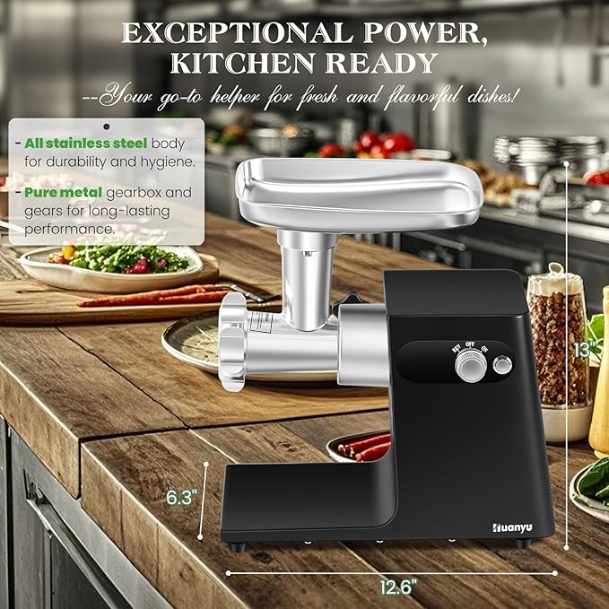 Huanyu Meat Grinder Electric Pro-Grade - 1HP Bone-Crushing Power, 3 Plates & Sausage Kit | Rustproof Stainless Steel for Hunters, Pet Owners & Home Chefs #8