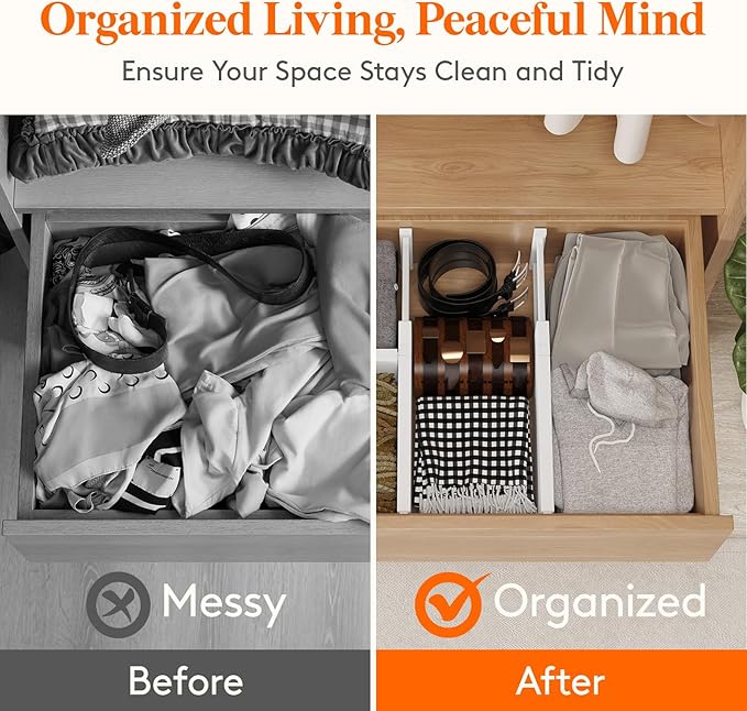 Lifewit 12 Pack Drawer Dividers Plastic 6" High, 13.5-22" Adjustable Drawer Organizers for Clothes, Expandable Dresser Separators in Bedroom/Bathroom/Kitchen/Fridge/Office Organization and Storage