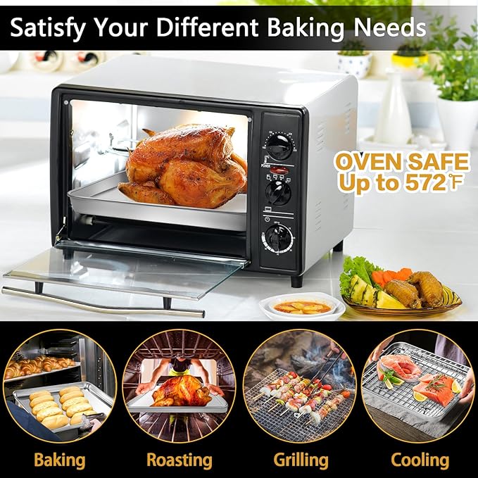 CEKEE Baking Sheet with Wire Rack Set of 6 (3 Cookie Sheets for baking + 3 Cooking Racks), Stainless Steel Stainless Steel Baking Pans Set with Cooling Rack - Heavy Duty & Dishwasher Safe