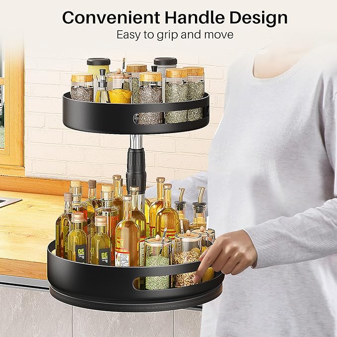 Lazy Susan Organizer Spice Rack - 2 Tier Height Adjustable Spice Organization for Cabinet, Metal Seasoning Organizer Lazy Turntable Spice Organizer for Table Top Pantry Kitchen Storage (10 inch)