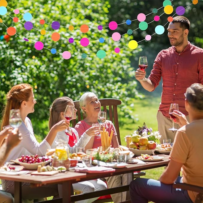 Outus 10 Pieces Colorful Dots Paper Garland Round Glitter Garland Hanging Confetti Streamers Backdrop Decoration for Birthday Classroom Candy Sprinkles Trunk or Treat Party (Rainbow)