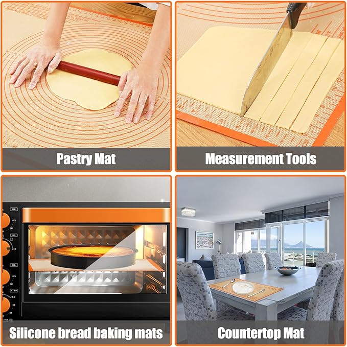 Pastry Mat 36x24 Inch Silicone Baking Mats Perfect for Dough, Pastry, Pie Crust, Fondant, Bread, Cookies, Pasta, Pizza, Kitchen Counter Mat