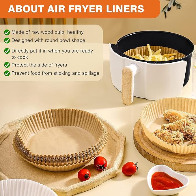 400Pcs Air Fryer Paper Liners Disposable, 8 Inch Max Xl Large Cooker Air Fryer Disposable Paper Liners, Oil Proof Parchment Sheets Round Basket Bowl Liner for Baking Cooking Food