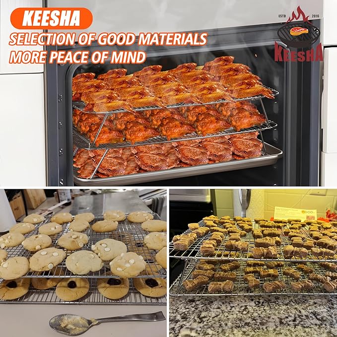 Cooling Rack, 304 Stainless Steel 3 Tier Cooling Rack for Cooling, Roasting and Grilling, Heavy Duty and Collapsible, Oven and Dishwasher Safe, 12" x 16.5", 2 Pack