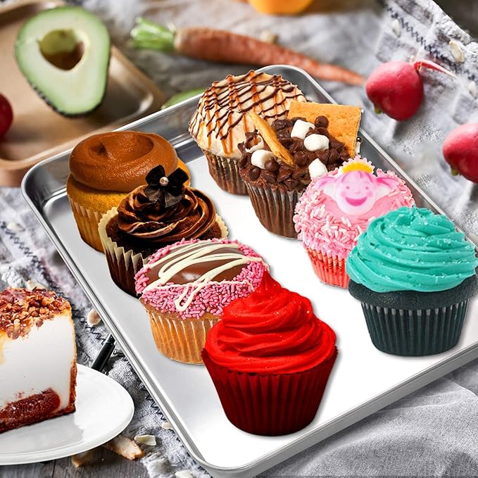 Baking Sheet, Yododo Stainless Steel Baking Pans Tray Cookie Sheet Toaster Oven Tray Pan Cookie Pan, Non Toxic & Healthy, Superior Mirror Finish & Rust Free, Easy Clean & Dishwasher Safe - 10.4 inch