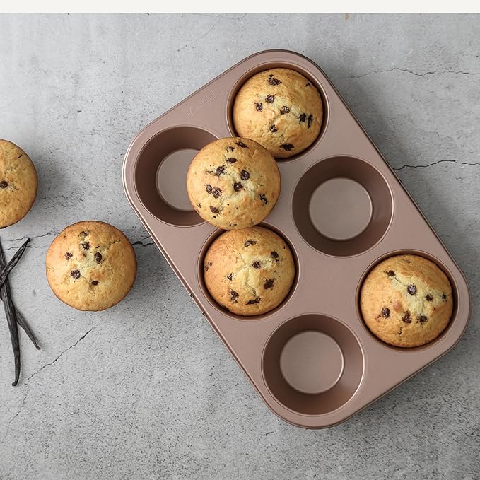 Non Toxic Nonstick 6 Cup Jumbo Muffin Pan | Large Cupcake Tin for Oven | Nontoxic Muffin Tins Big Size | PFOA Free Cupcakes Tray