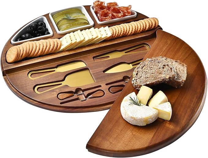 Shanik Premium Acacia Wood Cheese Board - Large Charcuterie Set with Cutting Wood for Serving - Ideal for Christmas, Wedding, Parties - Gift for Housewarming, Birthdays, Anniversaries - With Engraving