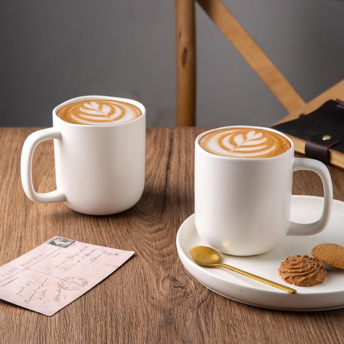 AmorArc 14oz Coffee Mugs Set of 6, Speckled Ceramic Coffee Mugs with Large Handle & Wavy Rim for Latte/Hot Cocoa/Tea, Coffee Cups for Men Women. Oven, Dishwasher&Microwave Safe, Speckled White