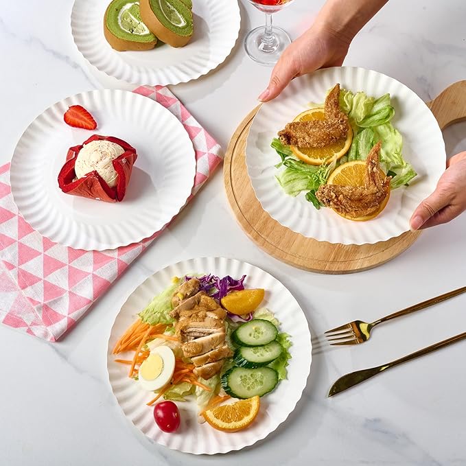 MUCHII 300 Count 9 Inch Paper Plates, Disposable Dinner Plates Bulk, White Plate Uncoated for Parties, Catering, Picnics, and DIY