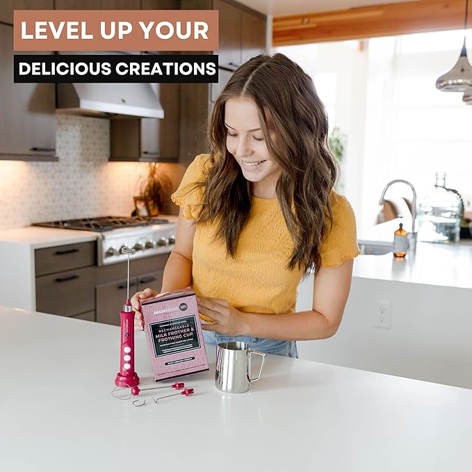 Secretbase Rechargeable Milk Frother Mixer, Pitcher and Charging Base - 3 Speed Handheld Foam Maker for Barista Style Coffee, Bulletproof Coffee, Keto Coffee and Matcha Latte