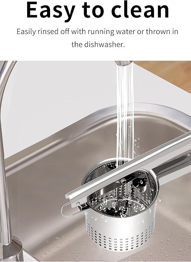 Large 15oz Potato Ricer, Heavy Duty Stainless Steel Potato Masher with Ergonomic Handle, Masher and Ricer Kitchen Tool for Mashed Potatoes, Noodle Maker