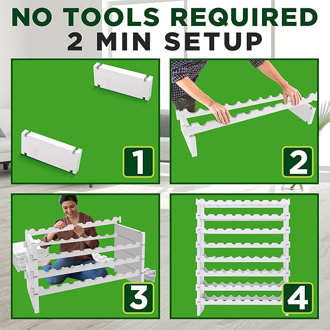 NutriChef Bamboo Stackable Wine Rack, 8-Tier 72 Bottle Capacity Wine Racks Free Standing Floor, No Tools Assembly, Modular Storage Display Shelf for Kitchen and Cellar 33.5" x 10" x 42", White