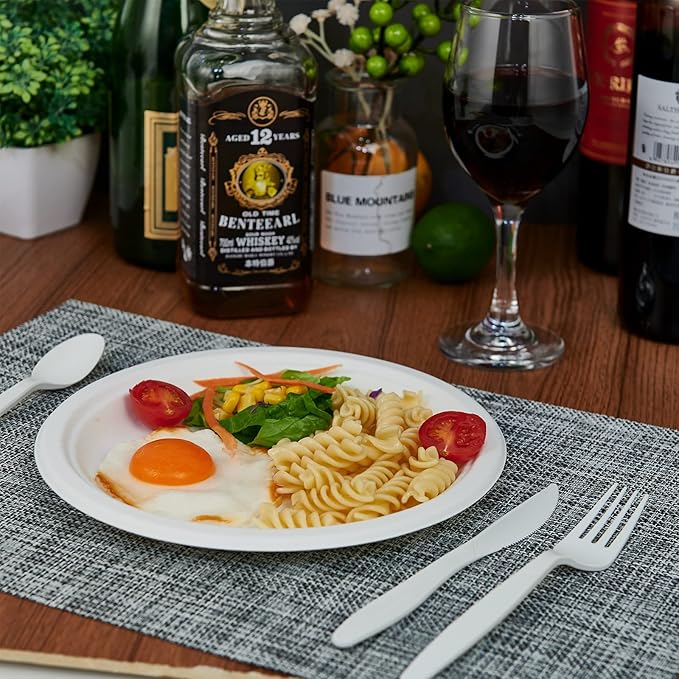 ECOLipak 120 Pack Compostable Paper Plates, 9 inch and 7 inch Heavy Duty Disposable Paper Plates, Eco friendly Sugarcane Biodegradable for Party Dinner Birthday