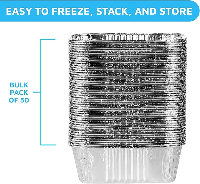 MontoPack Aluminum Disposable Loaf Pans | Deep Standard Size 6" x 3.5" Extra Thick Foil Bread Containers for Baking, Food Storage & Takeout | Eco-Friendly & Recyclable | Bulk 50-Pack 2 Pound Trays