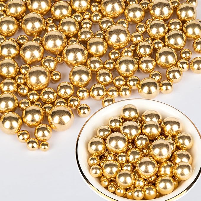 Gold Pearl Sprinkles,Candy Pearls for Baking,Sprinkle Mix Size,Edible Sugar Cake Decorations,Cupcake Toppers,Cookie Decorating,Donuts Ice Cream Decorating,Wedding Birthday Party Valentines Christmas Supplies,130g/4.58oz